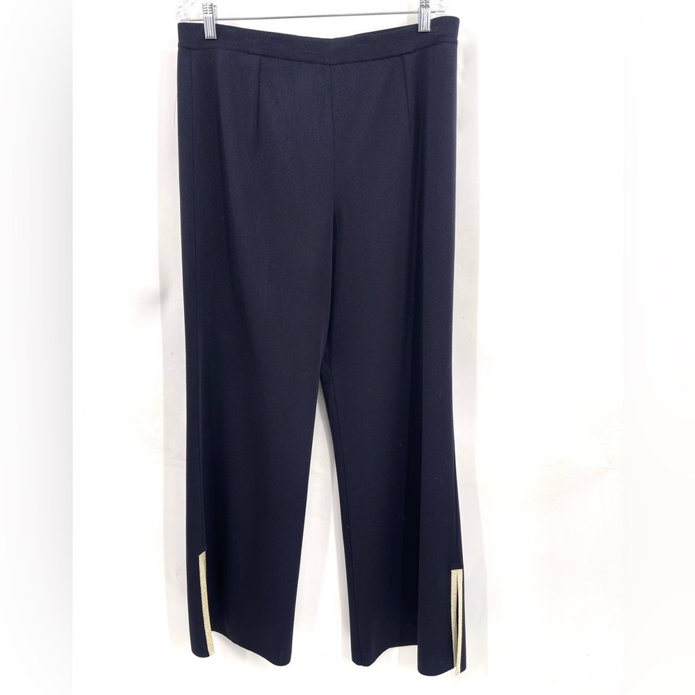 Exclusively Misook Knit Pants Pull On Split Hem Pants Navy w/ Gold Metallic XL - Picture 5 of 5